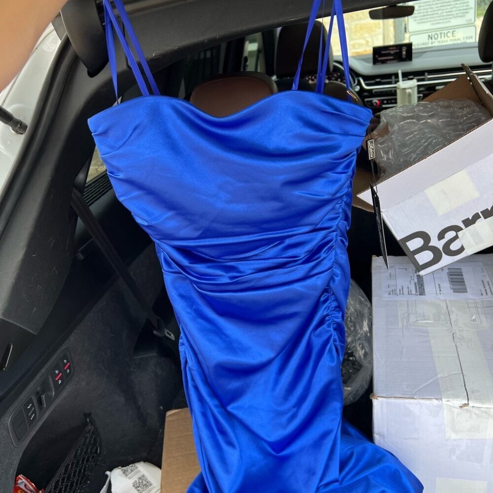 La Femme Cobalt Strapless Mermaid Evening Gown - Picture 6 of 7